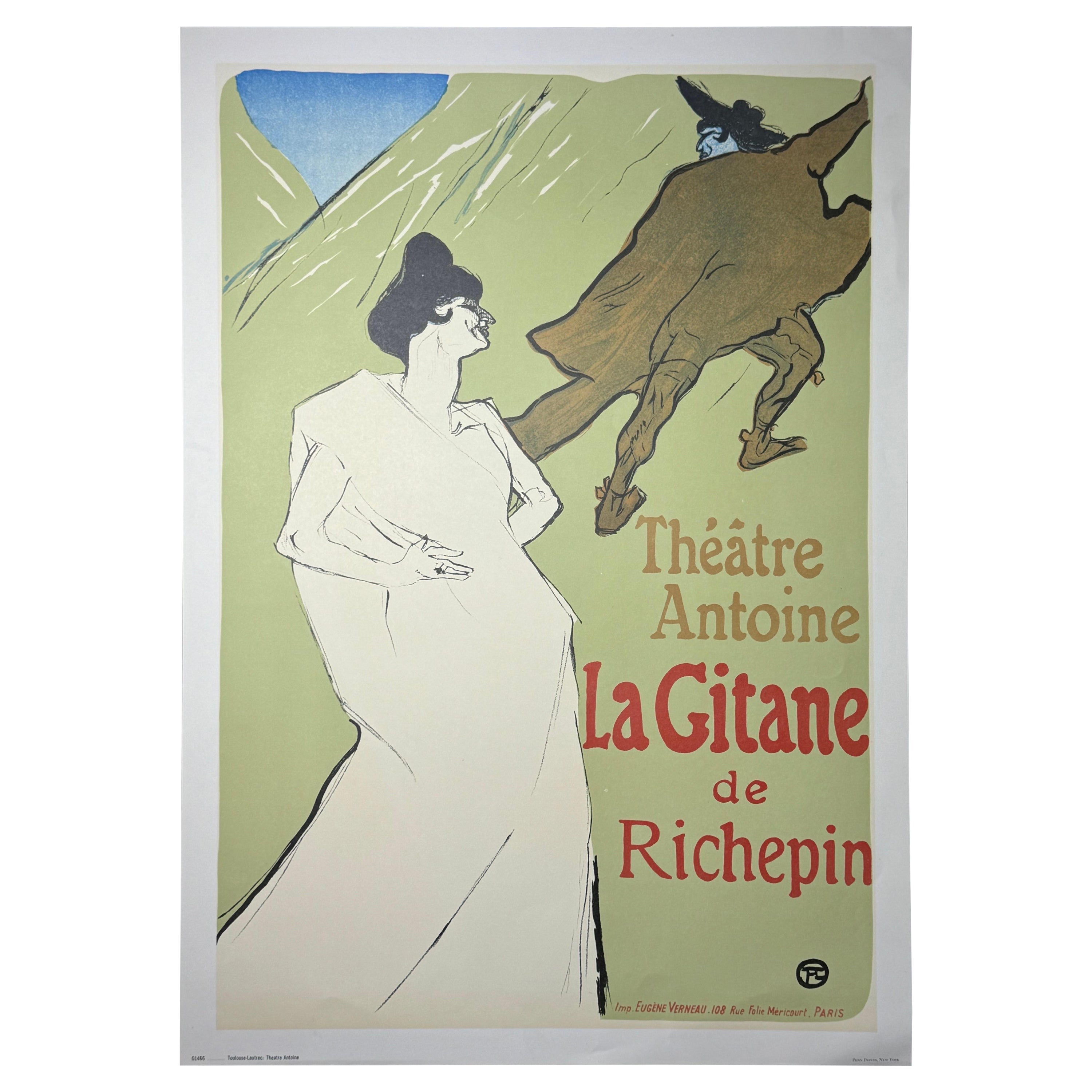 Vintage Henri de Toulouse Lautrec "Theatre Antoine, La Gitane de Richepin" Print