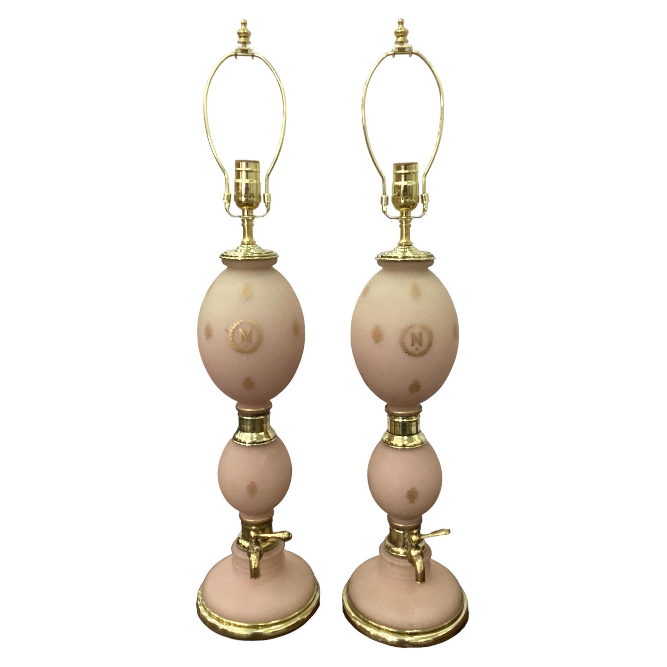 Pair French Seltzer Bottle Lamps with Napoleonic Emblems  For Sale