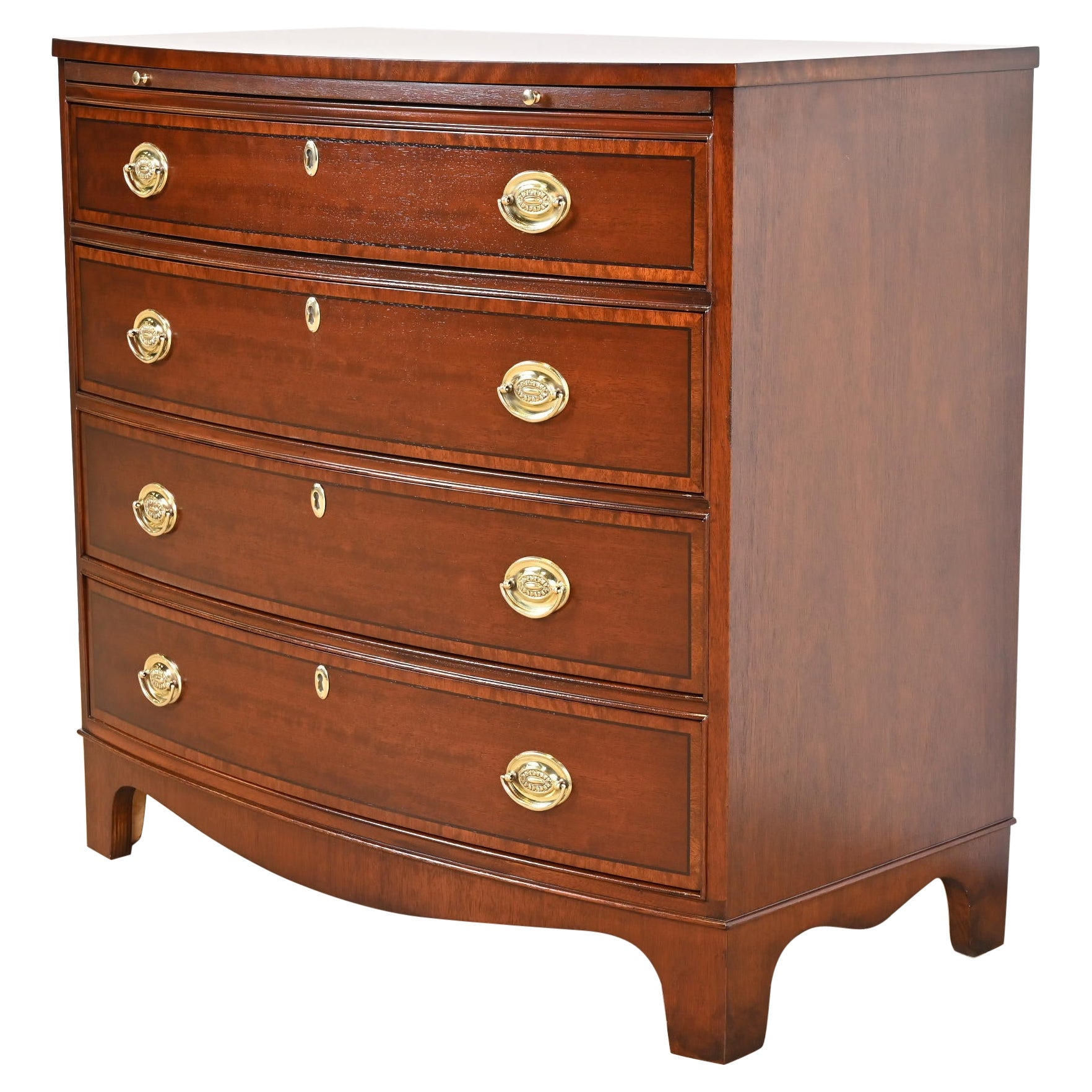 Baker Furniture Georgian Banded Mahogany Bow Front Chest of Drawers, Refinished