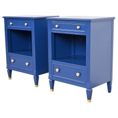 Kindel Furniture French Regency Louis XVI Blue Lacquered Nightstands, Pair