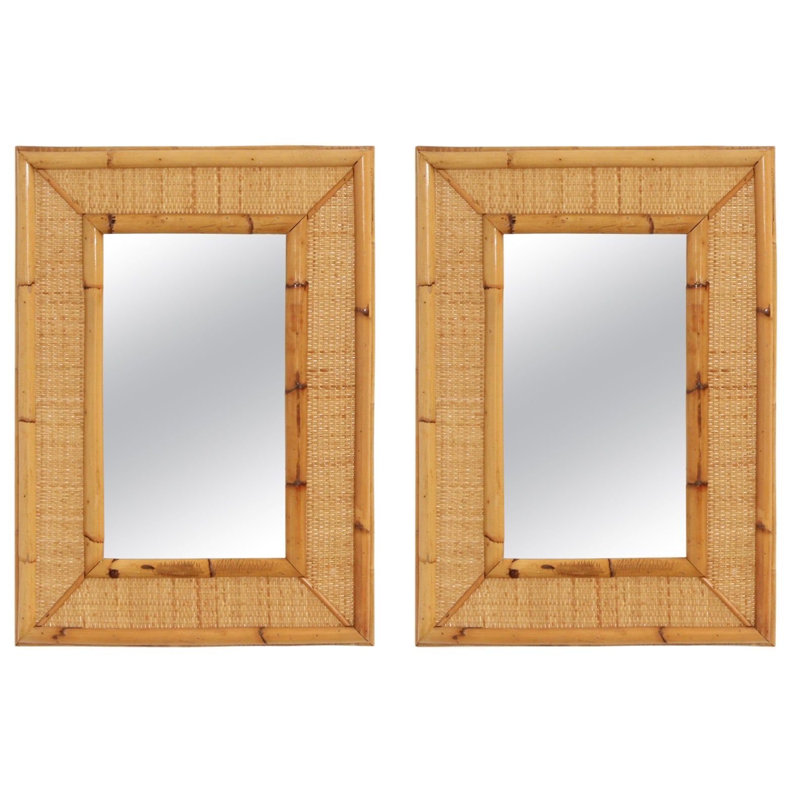 Rattan and Cane Wall Mirrors from 1970's, Spain