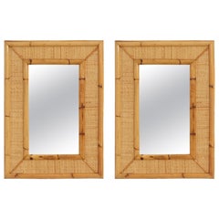Retro Rattan and Cane Wall Mirrors from 1970's, Spain
