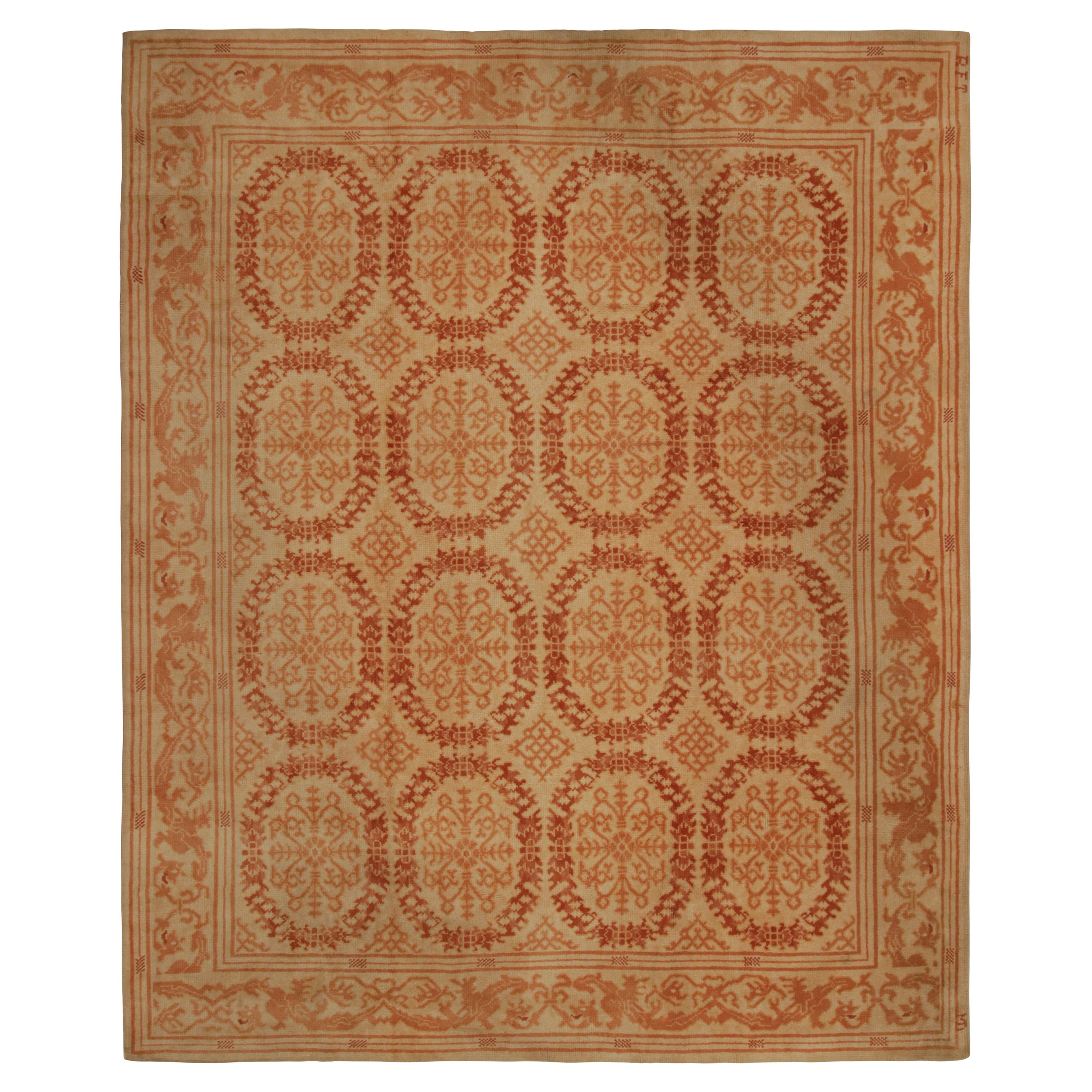 Tapis espagnol vintage beige, avec médaillons, de Rug & Kilim