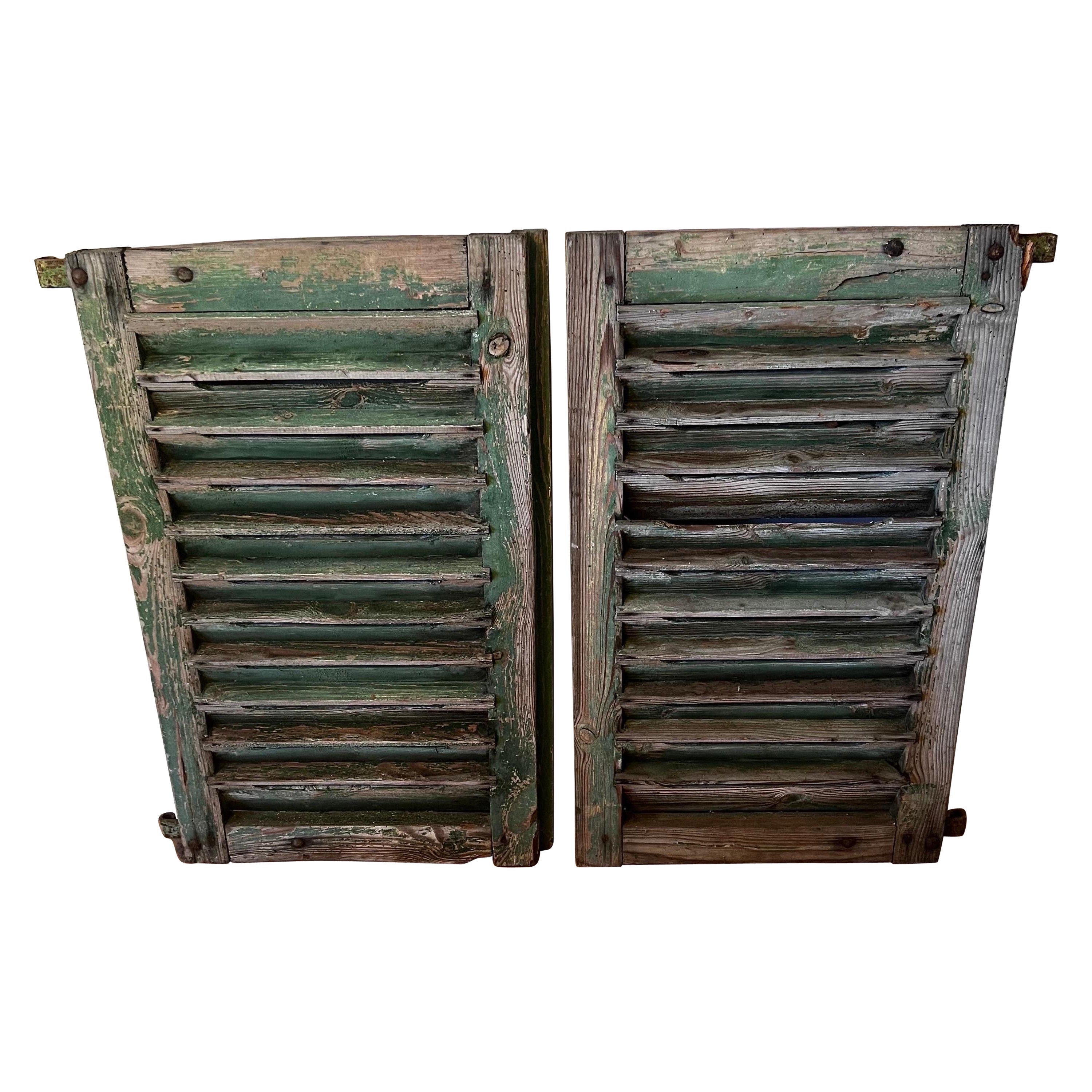 Pair of Antique Weathered Green Shutters  For Sale