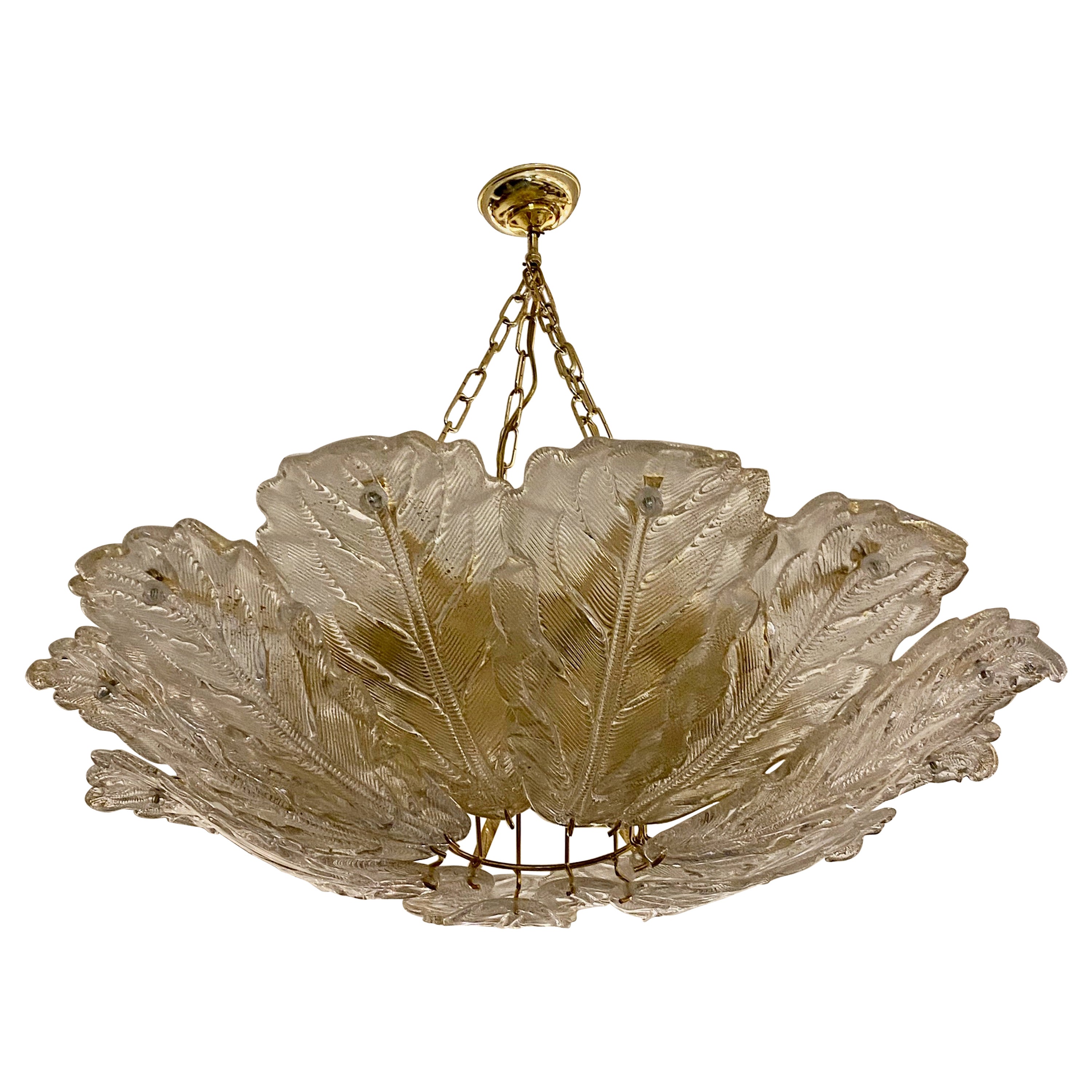 Mid Century Modern Brass and Glass Chandelier  For Sale
