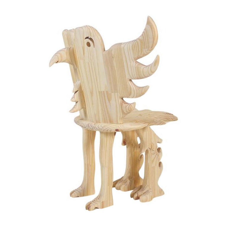 Birdy Armchair - One of a kind artist object, hand-carved, Natural mat finish For Sale