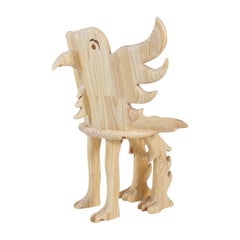 Birdy Armchair - One of a kind artist object, hand-carved, Natural mat finish