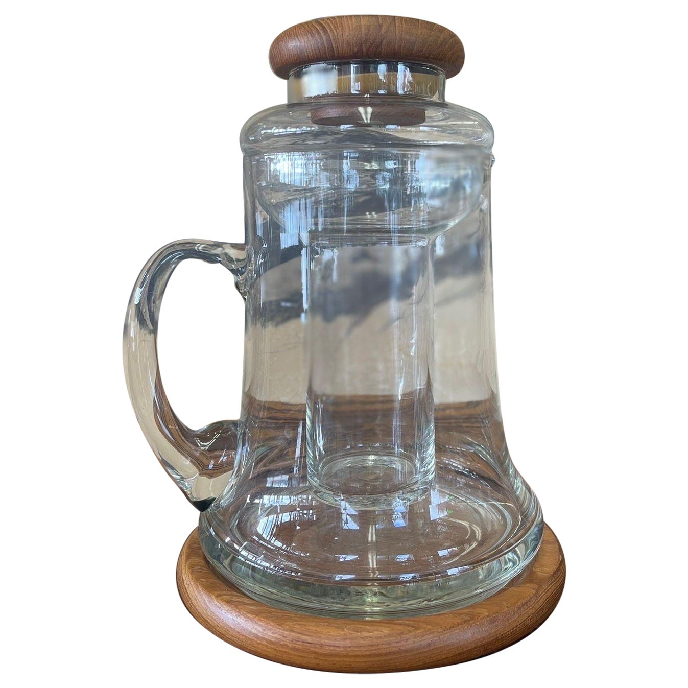 Vintage Pitcher With Teak Base and Lid For Sale