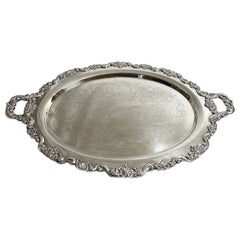 Antique English Engraved Sheffield Tray with Rolled Edges, Circa 1890.