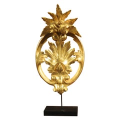 Mounted Antique Giltwood Foliate Shell Ornament from Italy, C. 1870