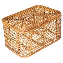 Retro 1960's Italian Rattan Basket with Hinged Lid