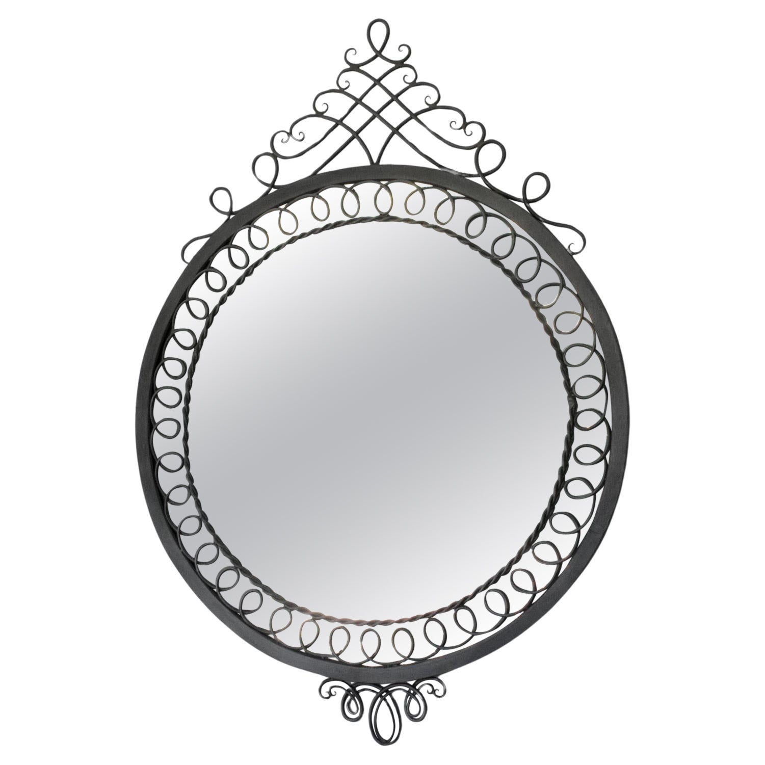 Mid-Century Cast Iron Ornate Wall-Mounted Mirror, France 1950s For Sale
