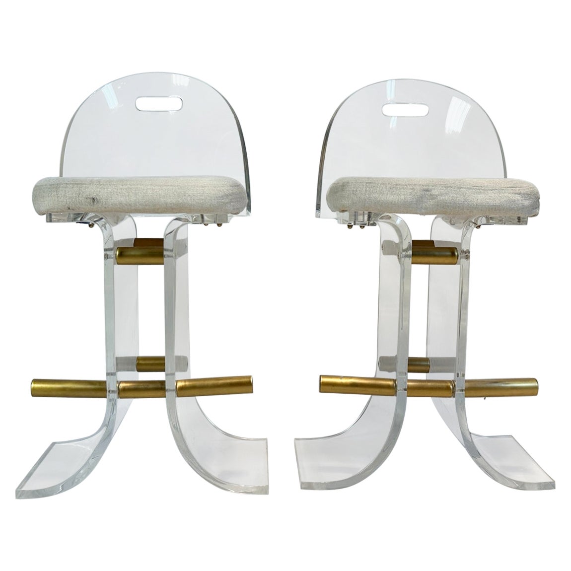 Pair of Lucite & Brass Counter Stools by Hill Manufacturing, USA 1970's For Sale
