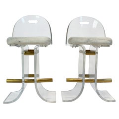 Pair of Lucite & Brass Counter Stools by Hill Manufacturing, USA 1970's