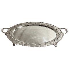 Antigua bandeja calada de plata inglesa de Sheffield, circa 1890.