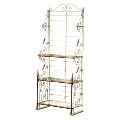 Vintage Early 20th Century French Painted Iron Bronze & Brass Three-Shelf Baker's Rack 