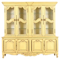 Karges French Provincial Louis XV Cream Lacquered Breakfront Bookcase Cabinet