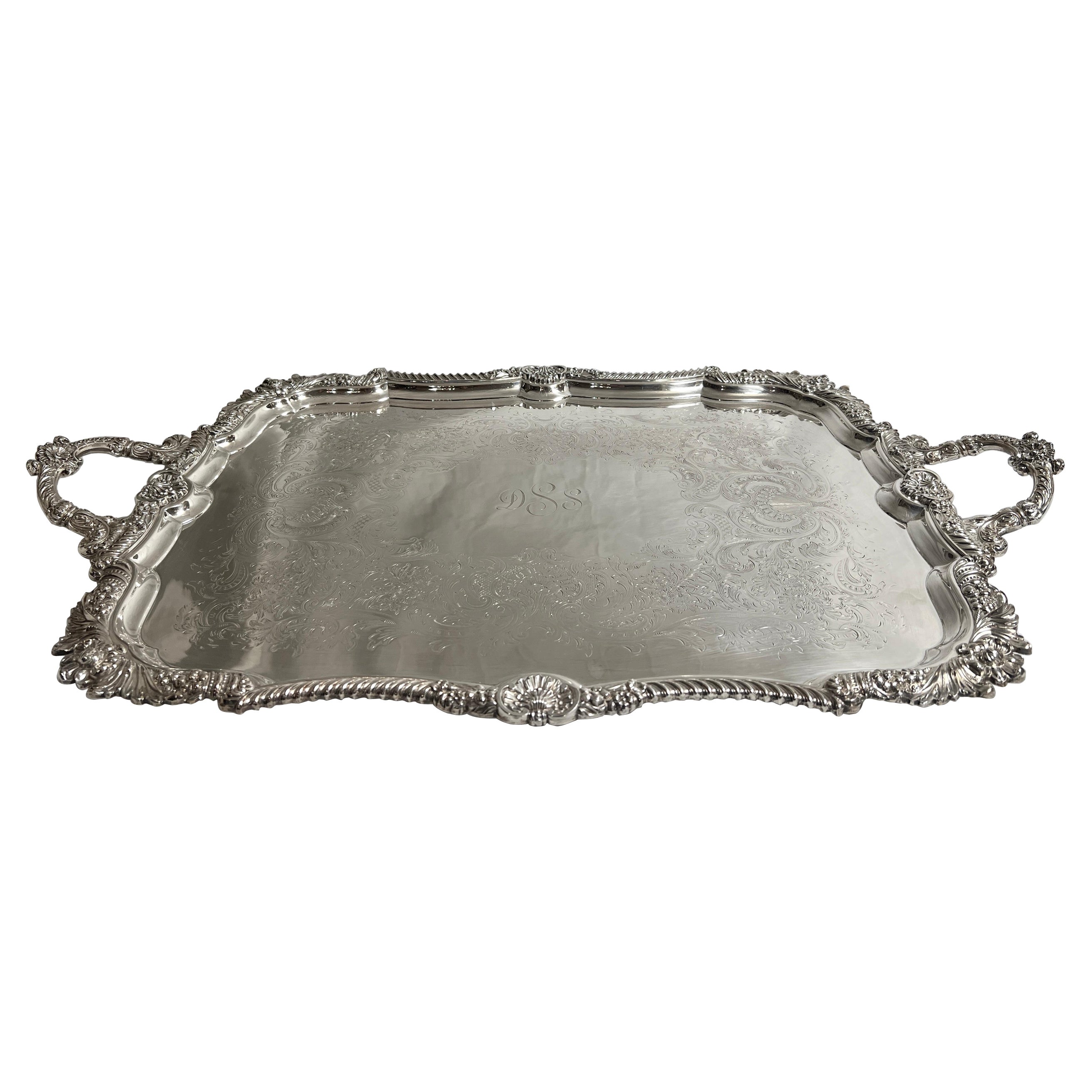 Antique English Sheffield Silver Plated Tray, Circa 1890. For Sale