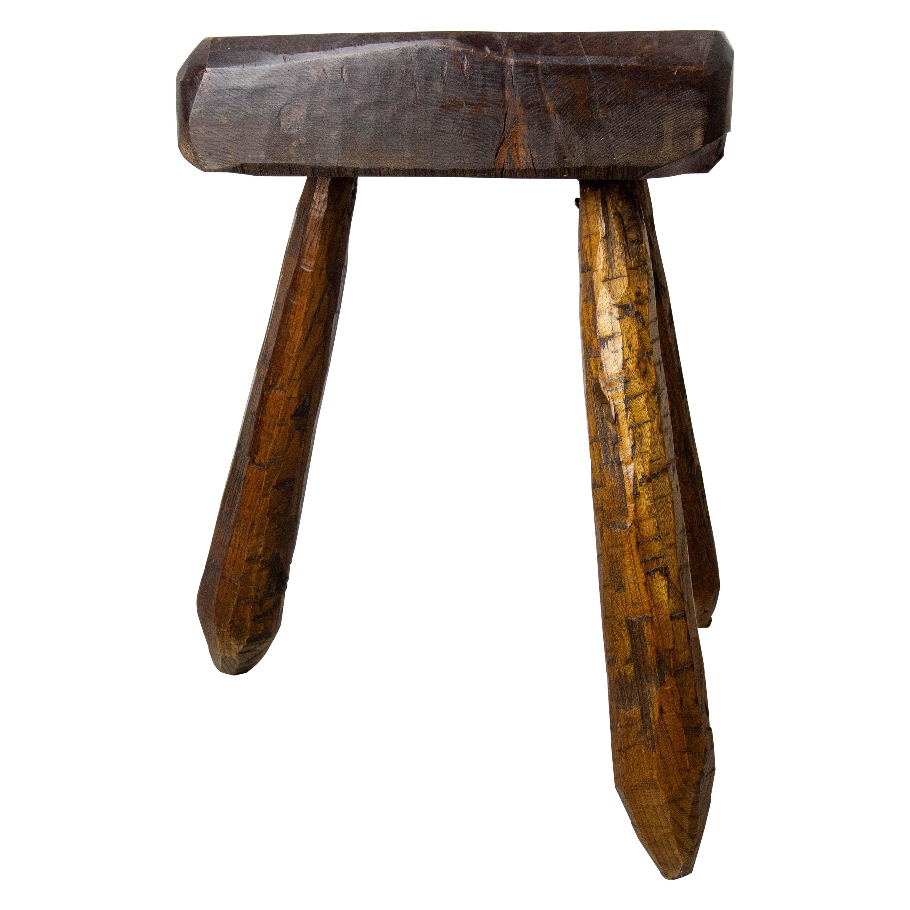 Three-Legs Brutalist Stool or Milking Stool Midcentury French For Sale