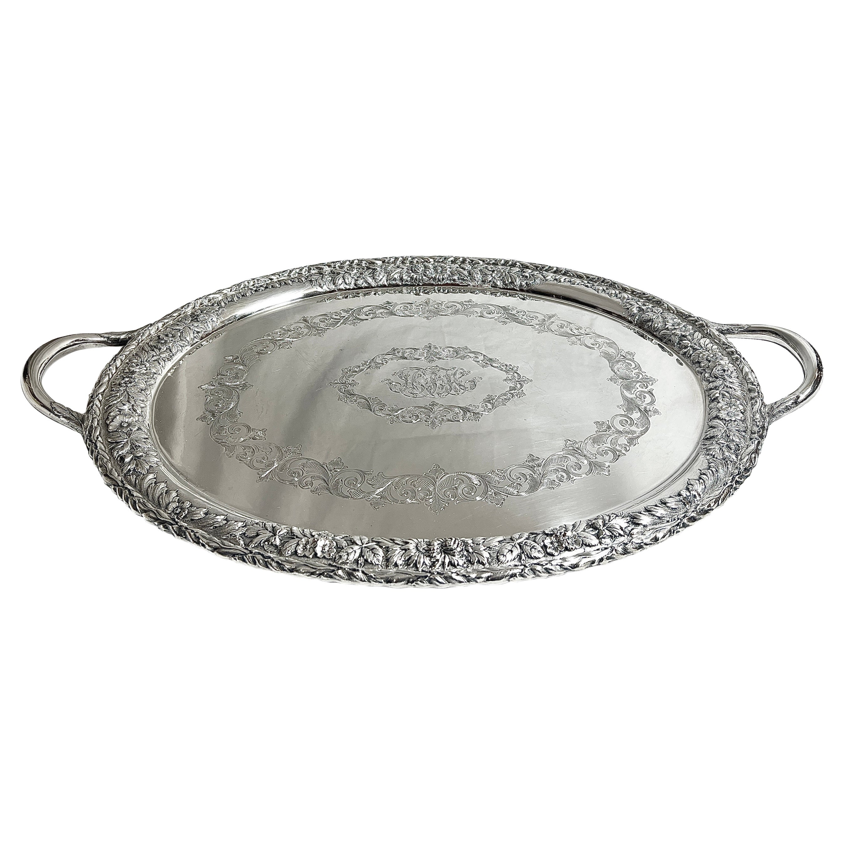 Antique Mid 19th Century American Sterling Silver Tray Made By "S. Kirk & Son."