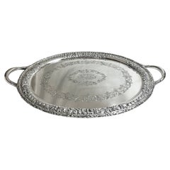 Bandeja antigua de plata de ley estadounidense de mediados del siglo XIX fabricada por "S. Kirk & Son".