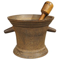 Large French Antique Cast iron Mortar with Pestle, Circa 1800