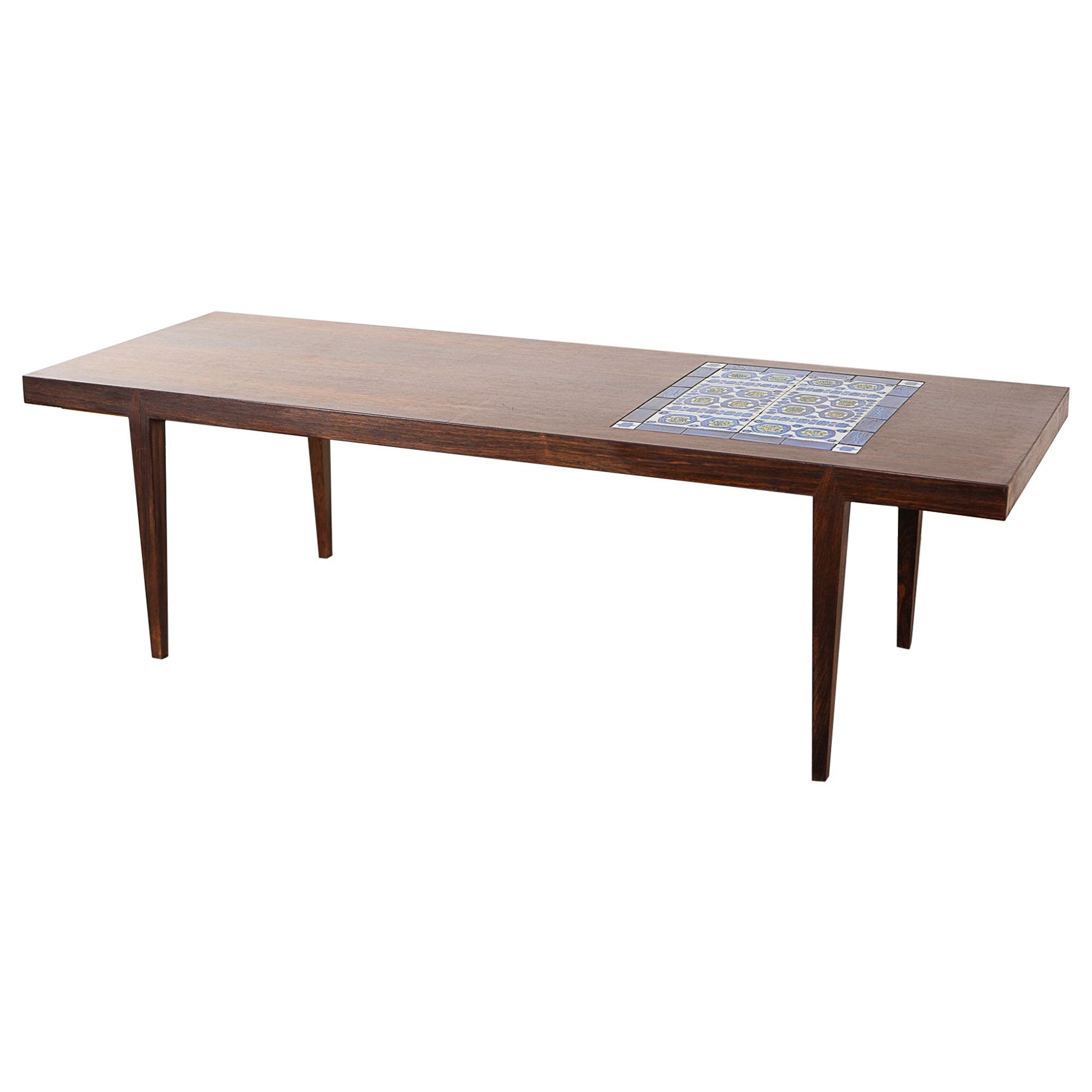 Mid-Century Rosewood & Tile Coffee Table For Sale
