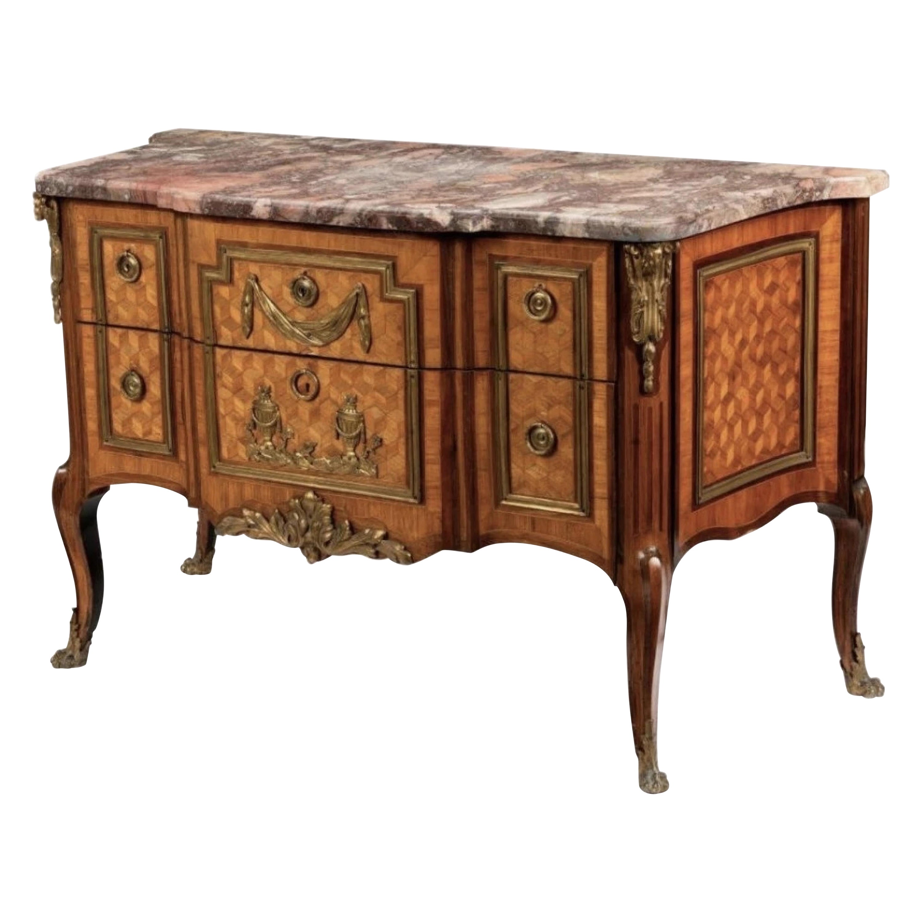 A French Directoire Gilt Bronze Mounted Commode with Marble Top, 19th Century  For Sale