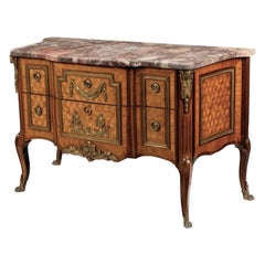 Antique A French Directoire Gilt Bronze Mounted Commode with Marble Top, 19th Century 