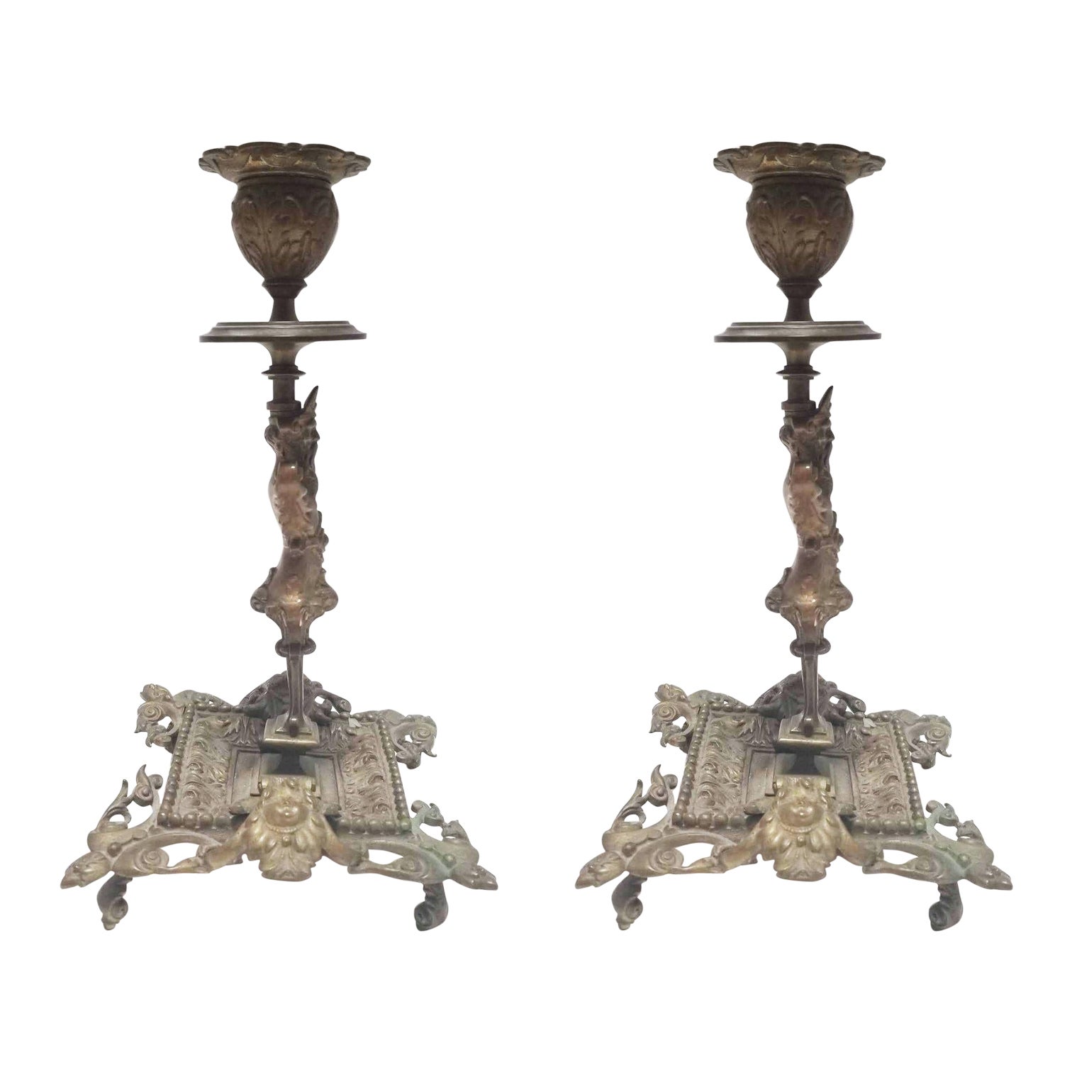 Antique Candlestick holders Baroque Style, Pair For Sale