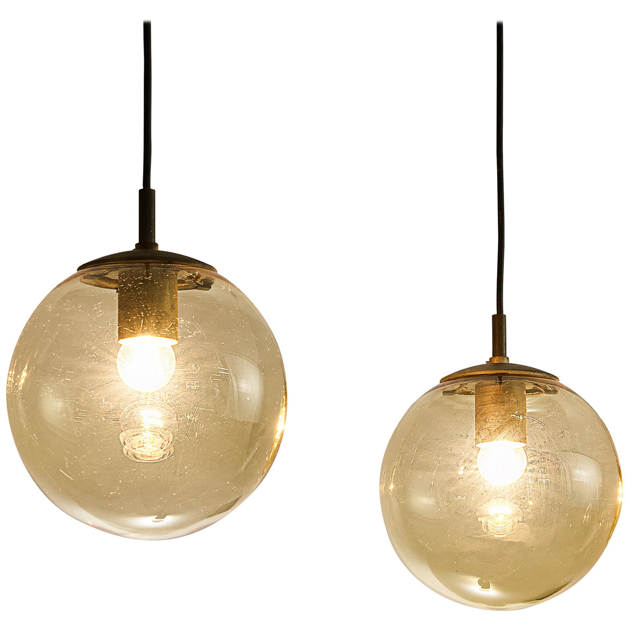 RAAK Pendants in Tinted Glass and Brass 