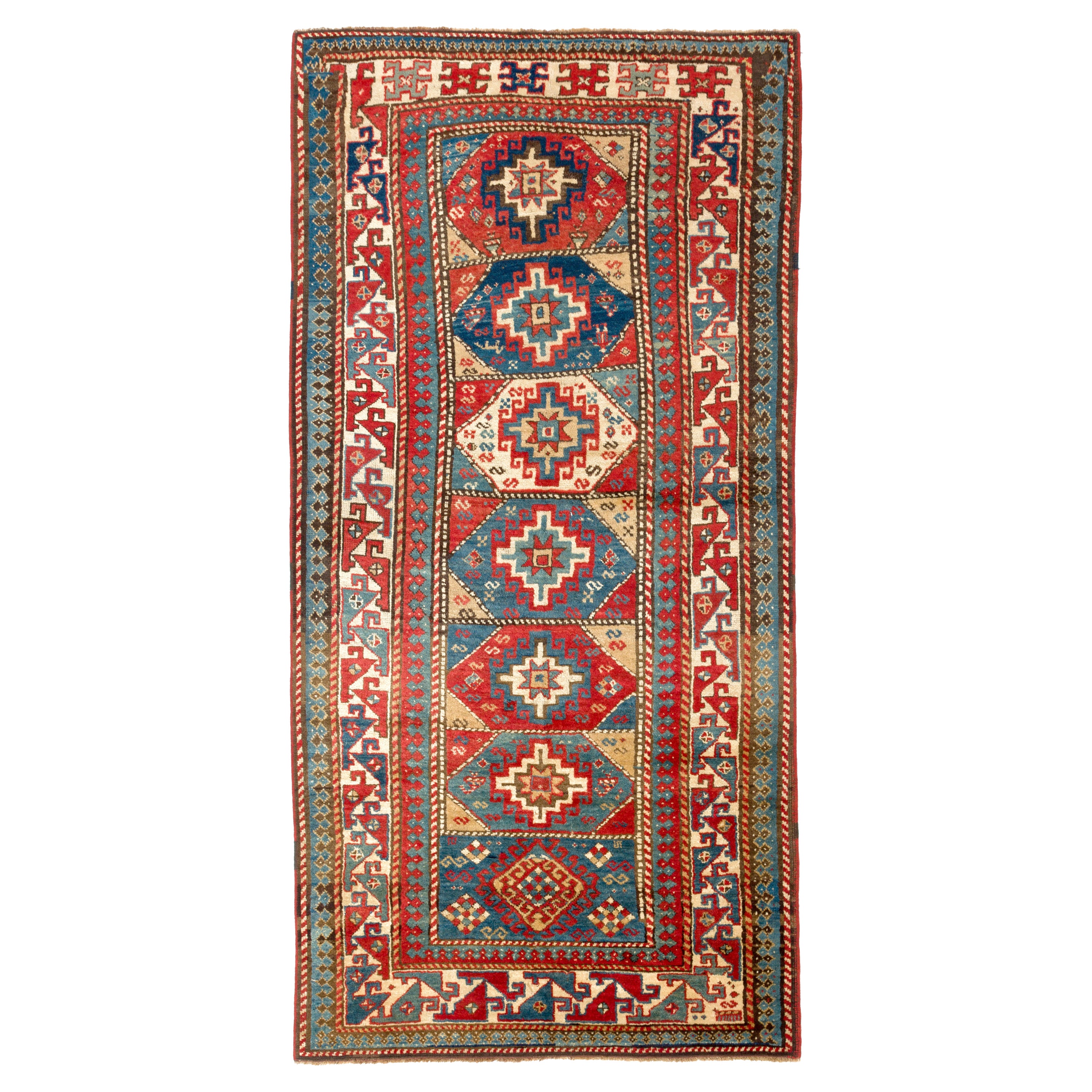 Antiker kaukasischer Moghan-Kaukasischer Teppich mit 4x8 Fuß, um 1870 im Angebot