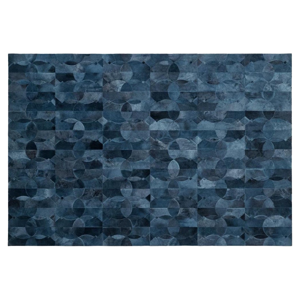 Rich Inky Customizable Cowhide Petrol Camino Area Rug Large