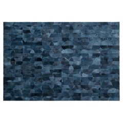 Rich Inky Customizable Cowhide Petrol Camino Area Rug Large