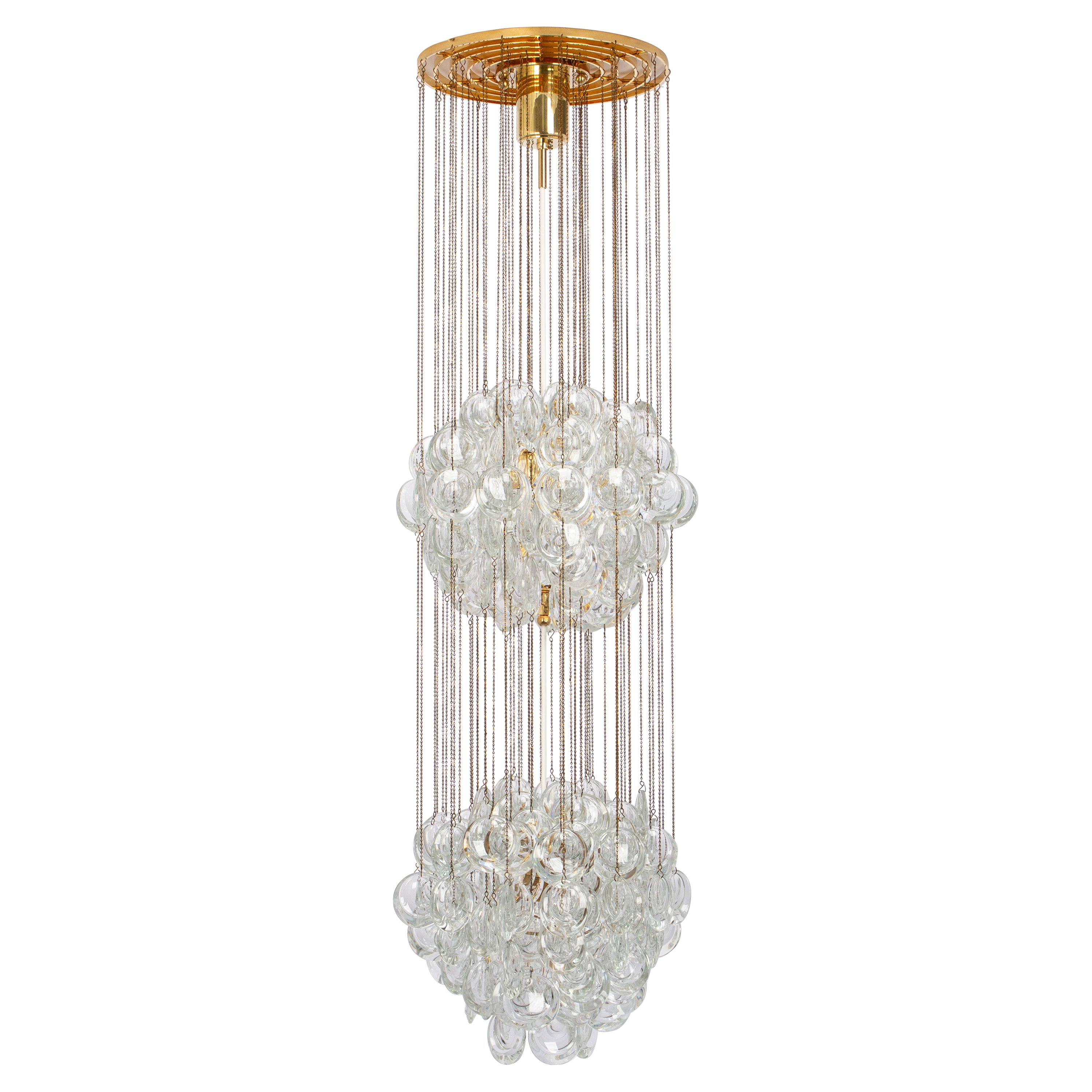 Delicate Gilt Brass Crystal Chandelier by Palwa, Sciolari Design, Germany, 1970s For Sale
