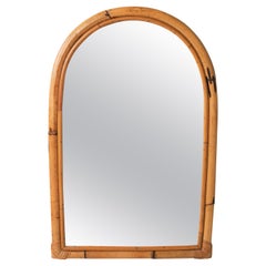  Midcentury Arched Bamboo & Rattan Wall Mirror, Italy 1970s
