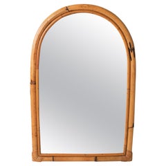 Midcentury Arched Bamboo & Rattan Wall Mirror, Italy 1970s