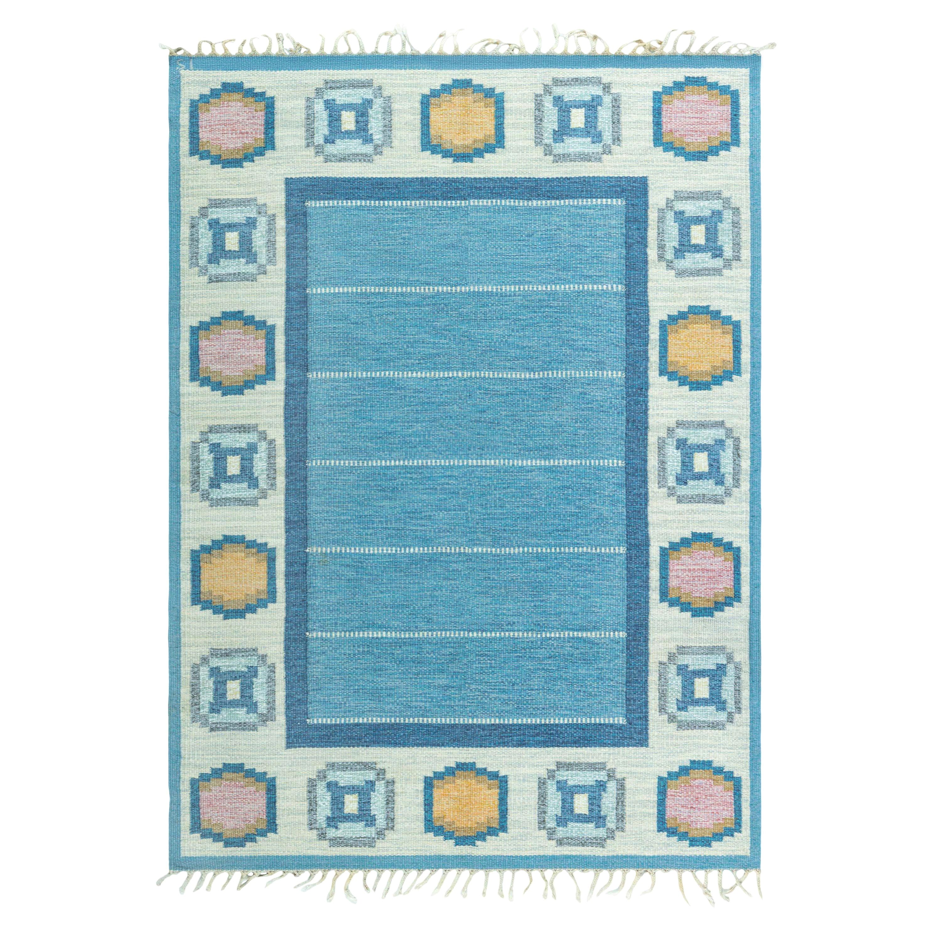 Schwedischer flacher gewebter Vintage-Teppich von Ingegerd Silow