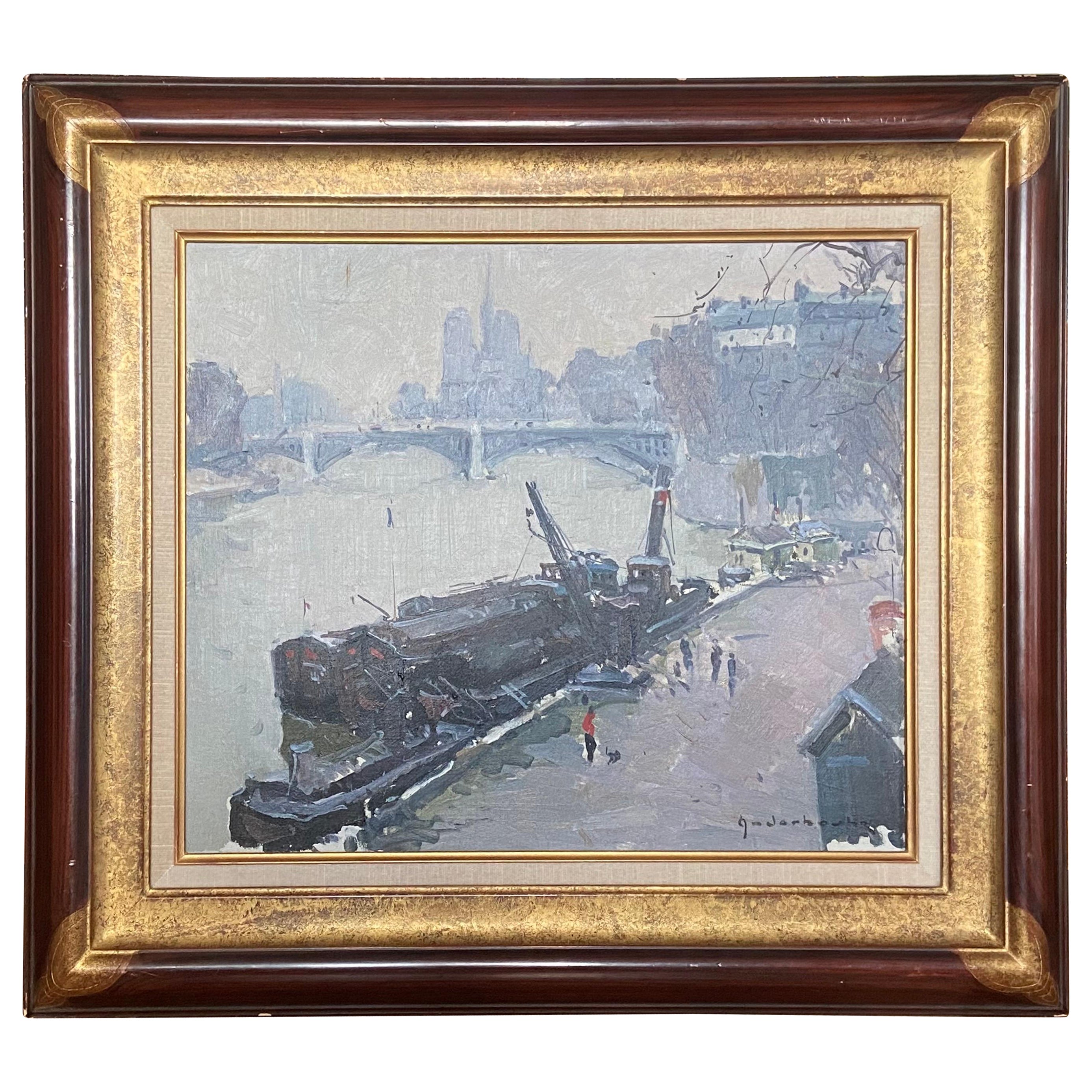 Ansicht von Paris auf der Seine, Öl auf Leinwand, signiert vom Künstler Paul Jean Anderbouhr 