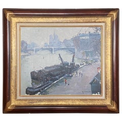 Vintage View of Paris on the Seine Oil on Canvas Signed by Artist Paul Jean Anderbouhr 