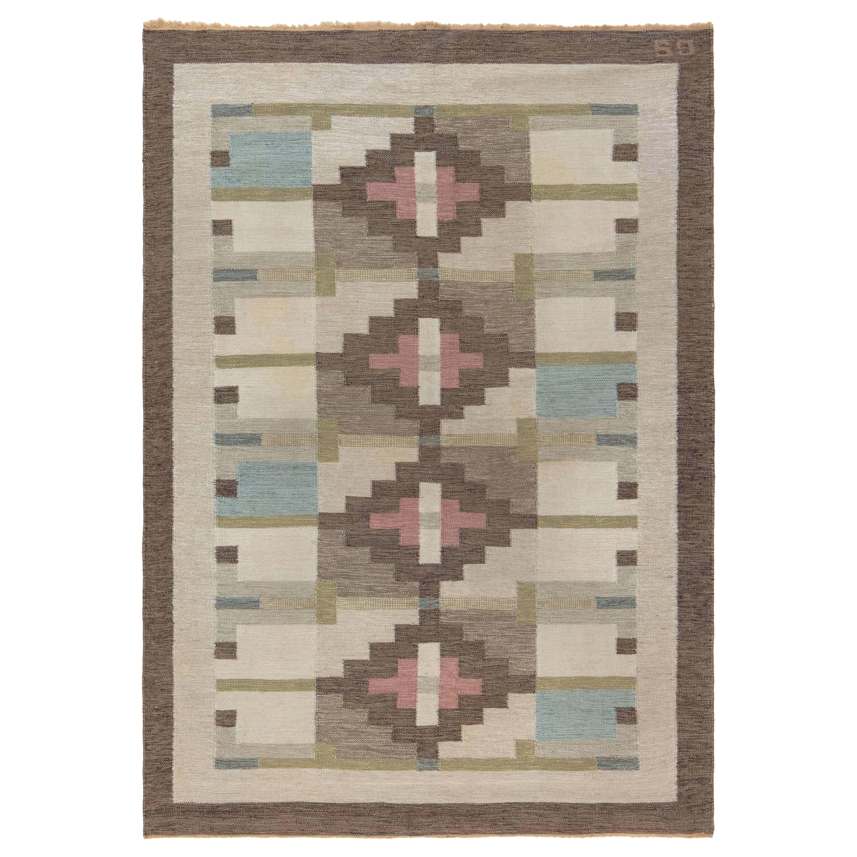 Vintage Swedish Flat Woven Rug by Sverker Greuholm