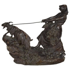 Antique Maiden with Goat by Odo Franceschi (1879-1958) bronze, Florence, Italy