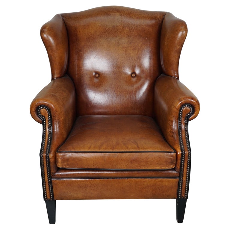Cognac cheap wingback chair