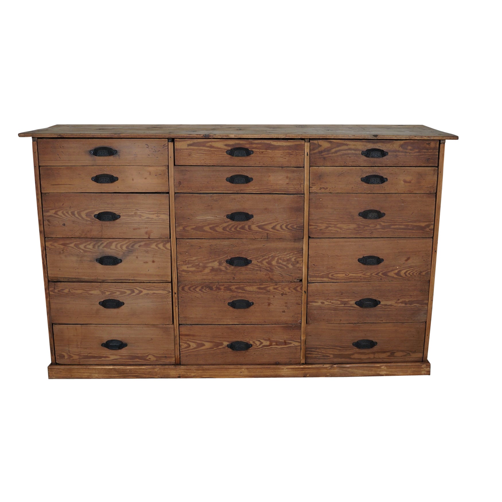 Antique Rustic German Pine Apothecary Cabinet / Bank of Drawers, 1900s For Sale