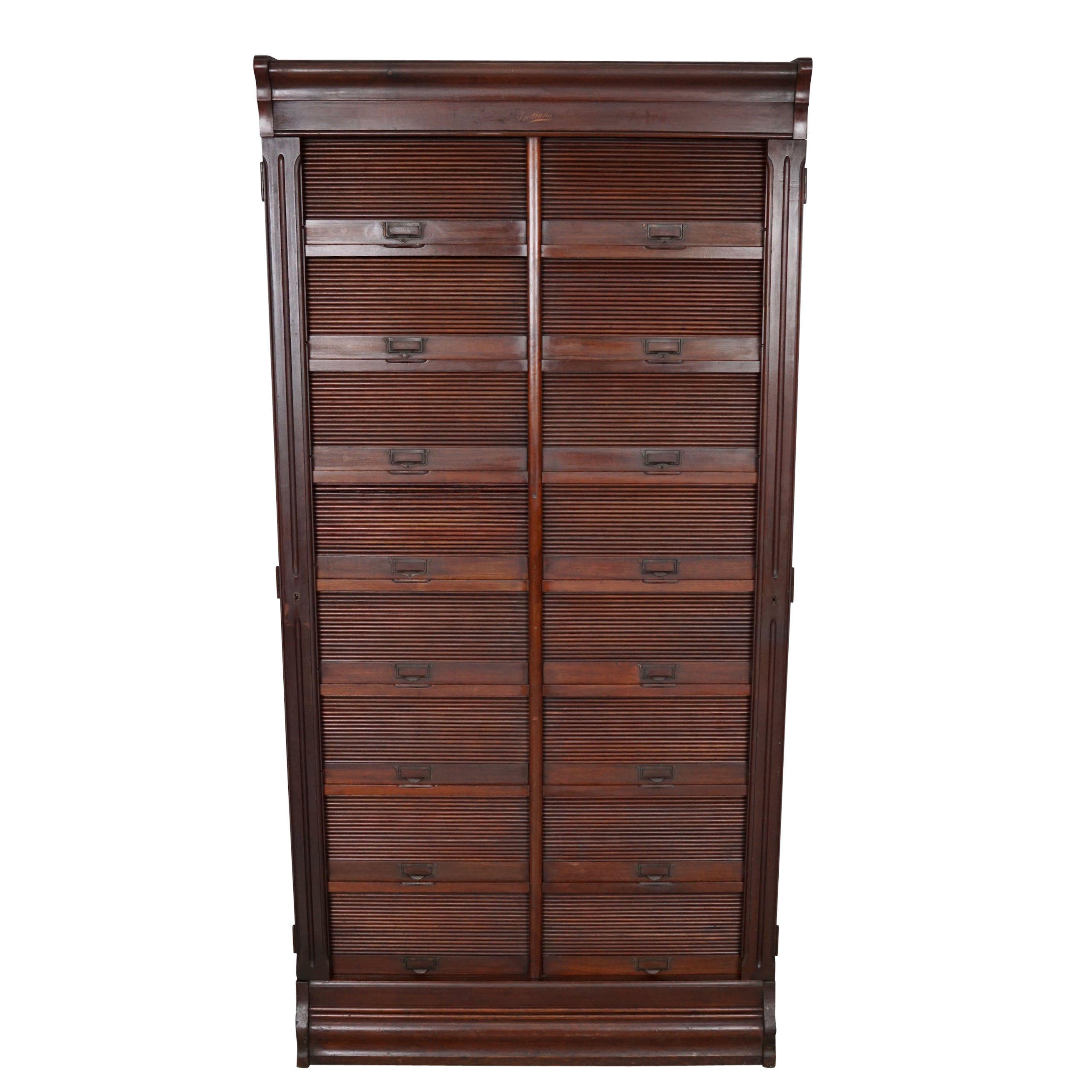 Antique Mahogany Filing Cabinet with Roll Down Tambour Doors, USA circa 1920 For Sale