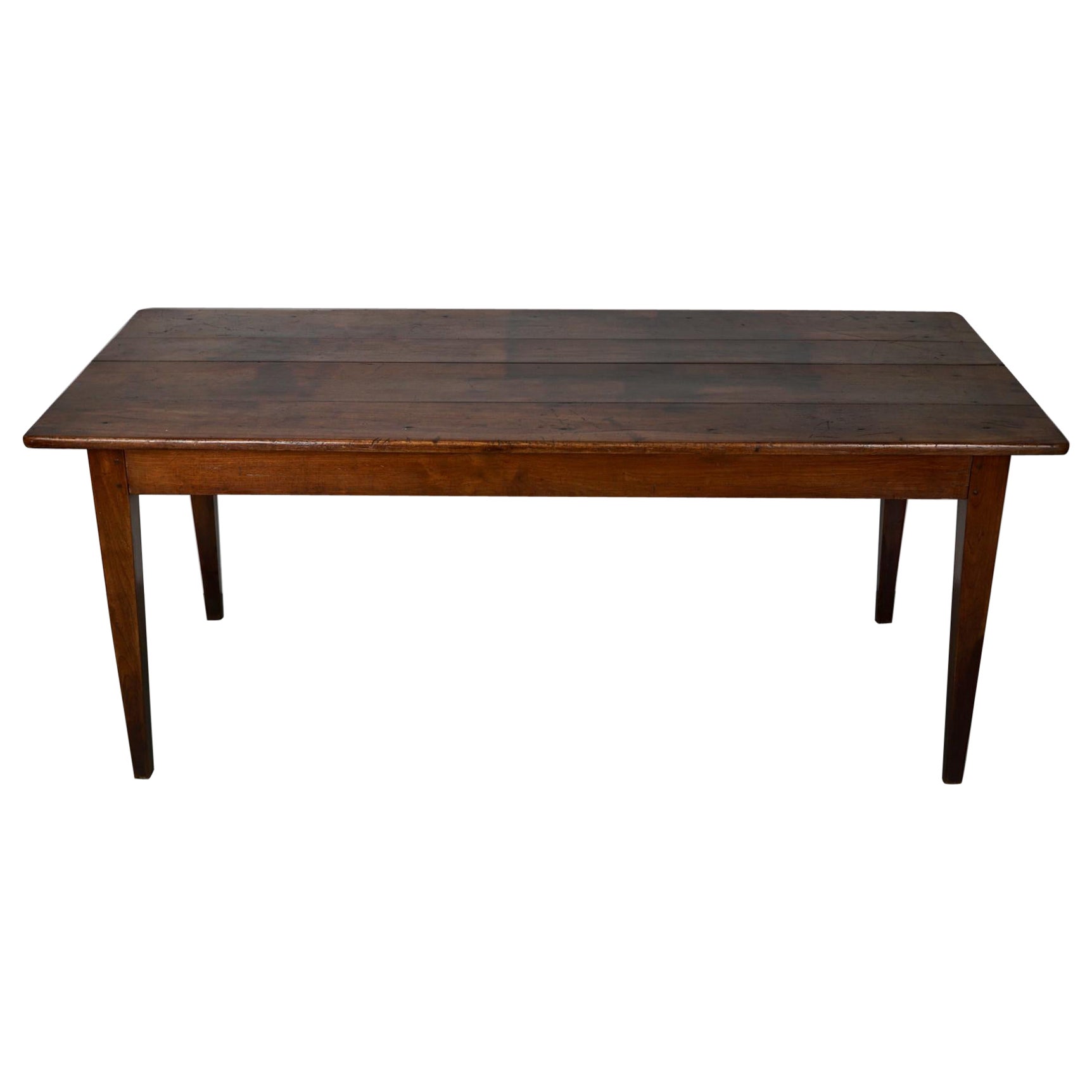 Ancienne table à manger rustique française du 19ème siècle en bois fruitier de ferme en vente