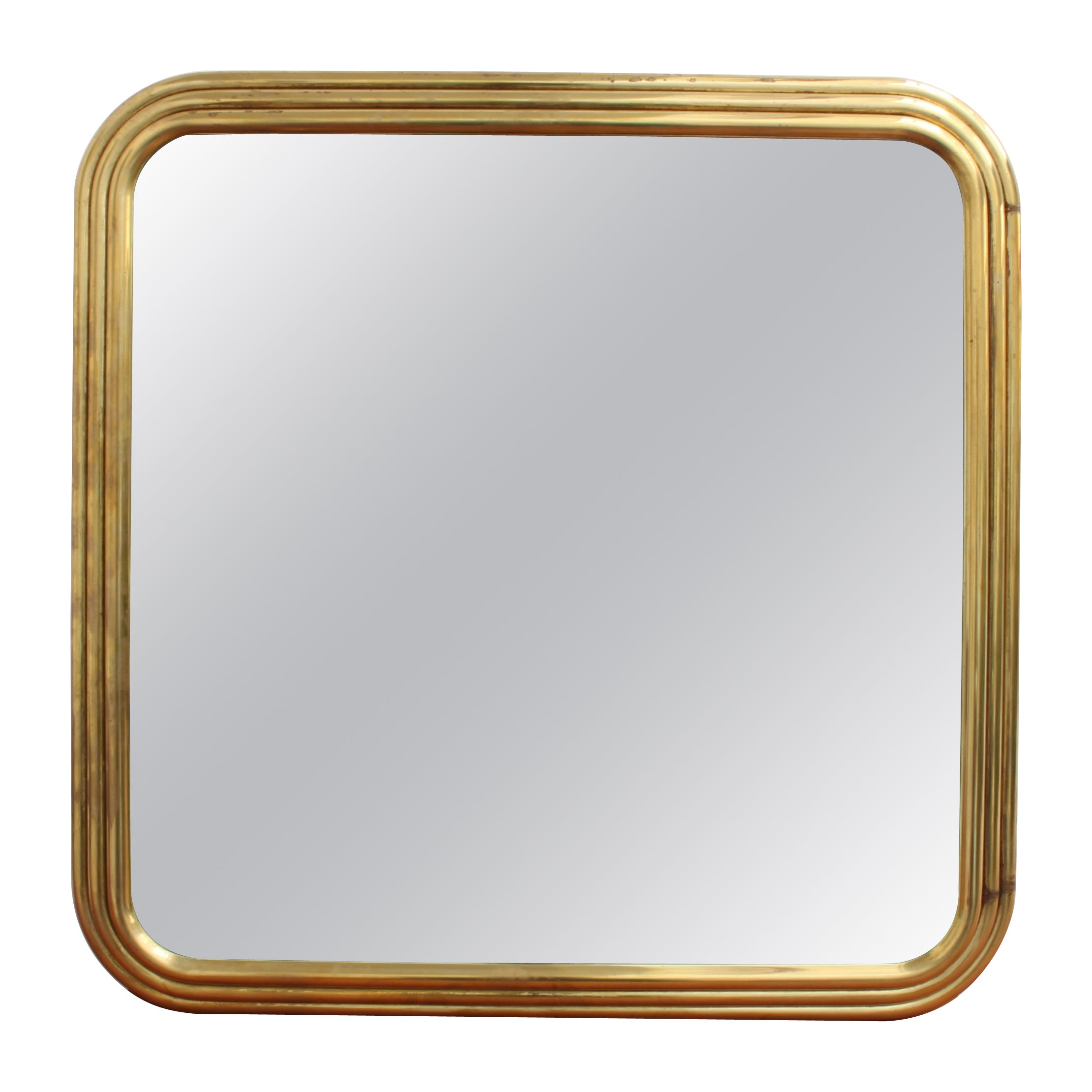 Vintage Italian Art Deco Wall Mirror with Brass Frame (circa 1960s) For Sale