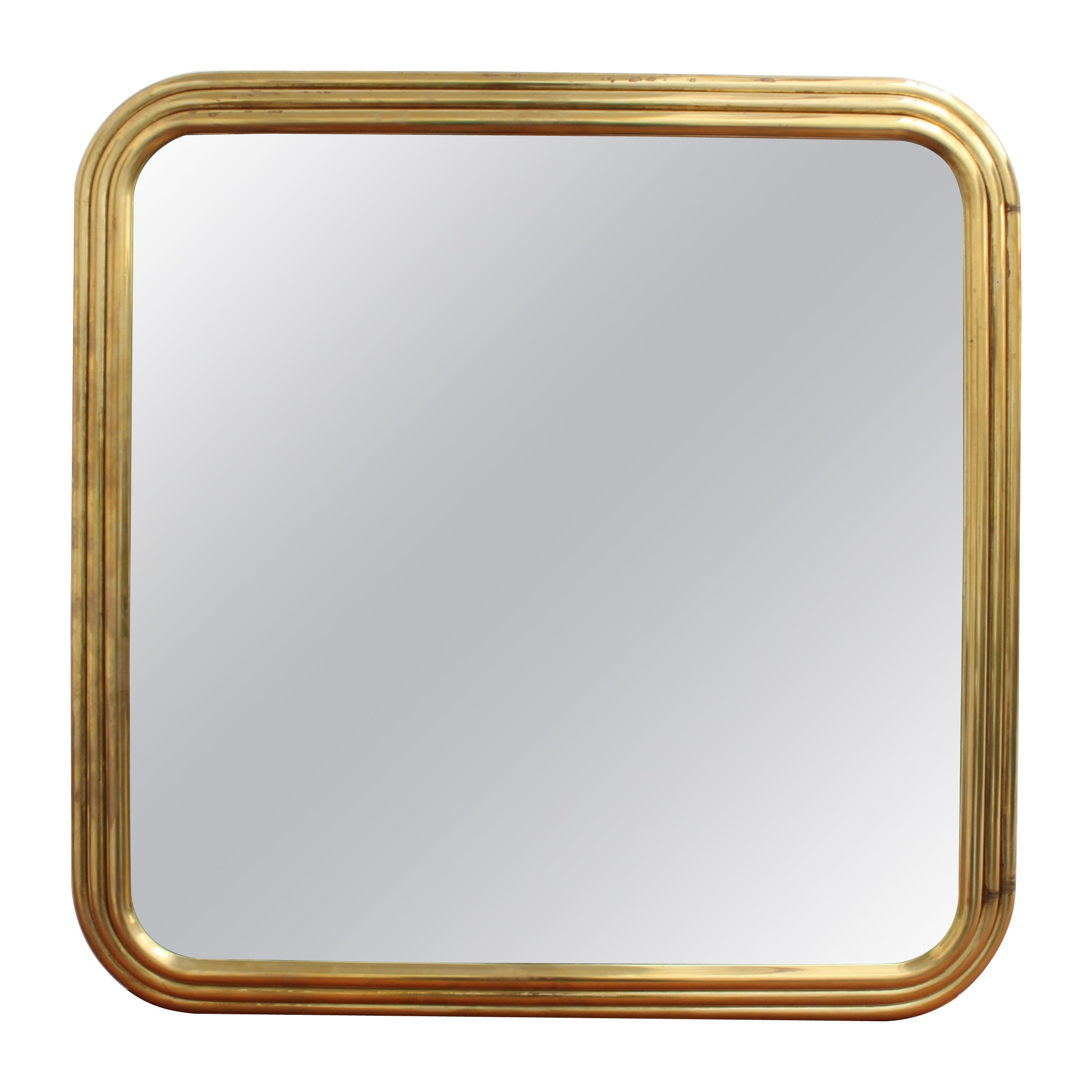 Vintage Italian Art Deco Wall Mirror with Brass Frame (circa 1960s) en vente