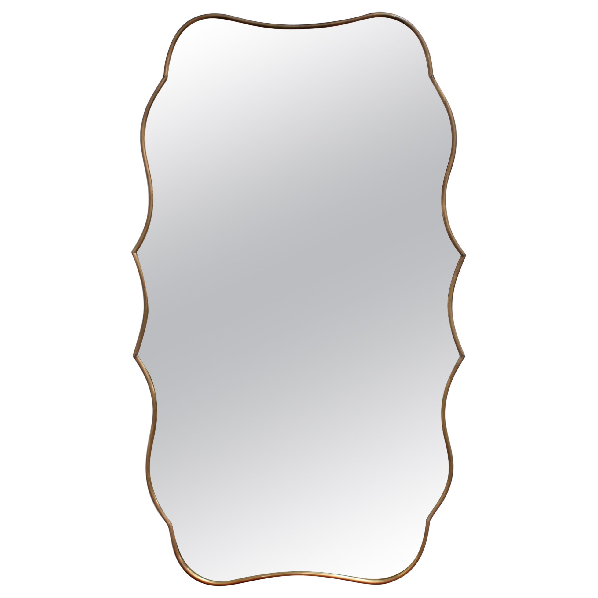 Mid-Century Italian Wall Mirror with Brass Frame (circa 1950s) For Sale
