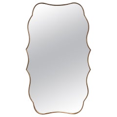 Vintage Mid-Century Italian Wall Mirror with Brass Frame (circa 1950s)